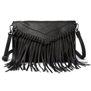 Vintage Fringe Purse Fringe Hobo Bags Vegan Leather Tassel Hiie B)